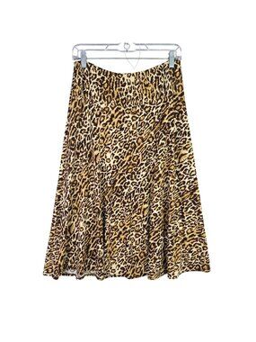 Womens Chapter One Brown Animal Print Midi Skirt Polyester Blend Stretch Size S